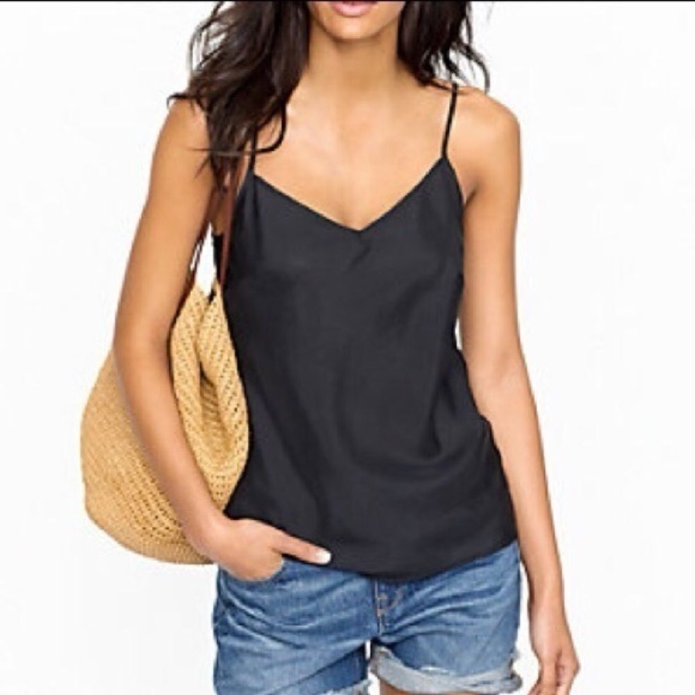 J. Crew Viscose Satin Black Camisole Tank Top Sz 2